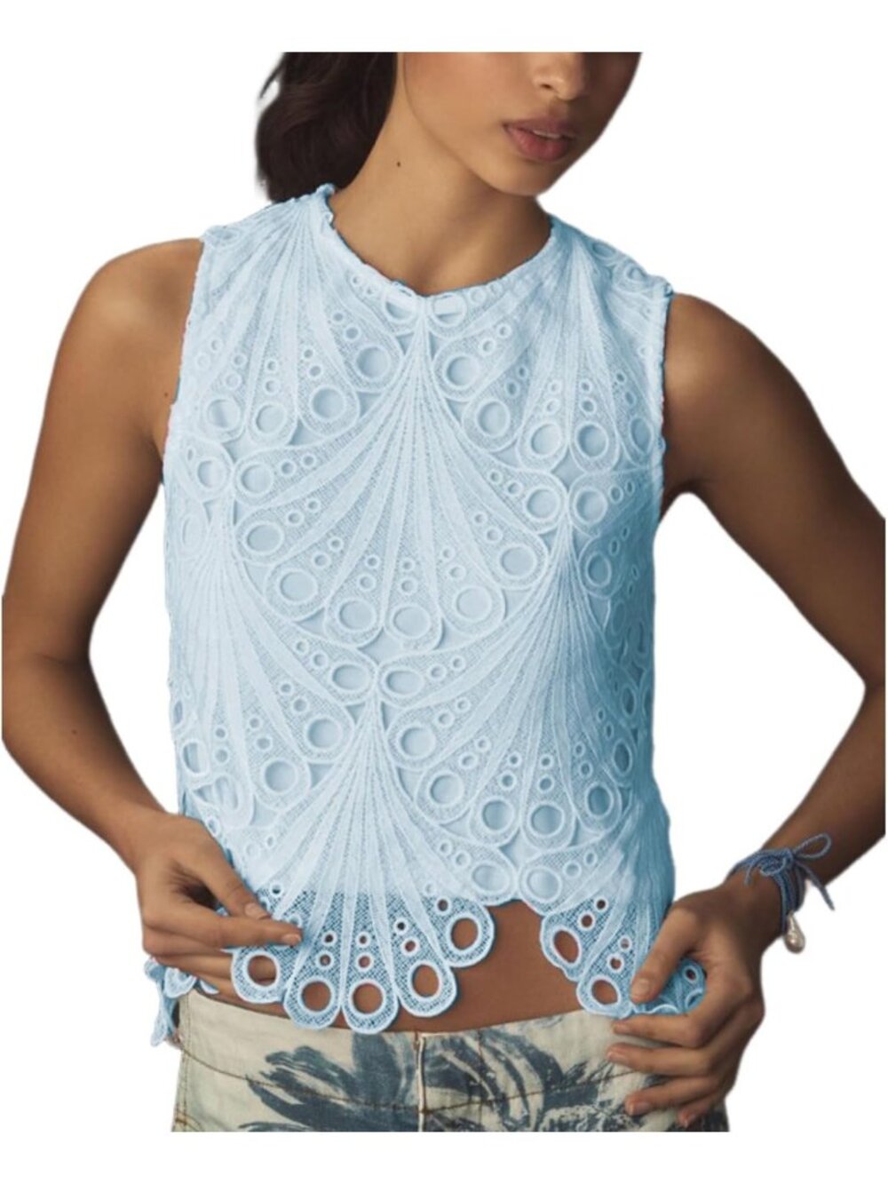 Lace Tank Top for Women | Sleeveless Embroidered Eyelet Blouse | Summer Fashion